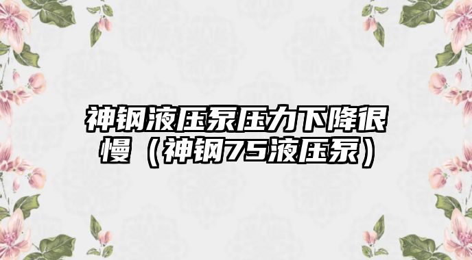 神鋼液壓泵壓力下降很慢（神鋼75液壓泵）