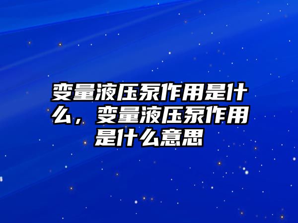 變量液壓泵作用是什么，變量液壓泵作用是什么意思