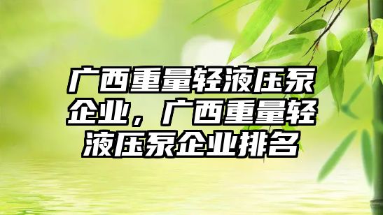 廣西重量輕液壓泵企業(yè)，廣西重量輕液壓泵企業(yè)排名