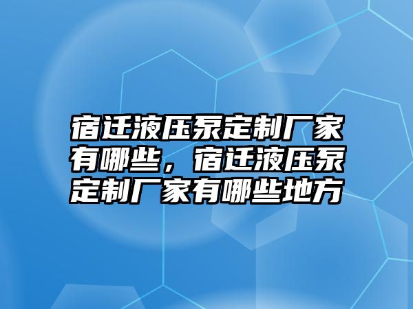 宿遷液壓泵定制廠家有哪些，宿遷液壓泵定制廠家有哪些地方