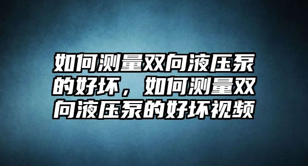 如何測量雙向液壓泵的好壞，如何測量雙向液壓泵的好壞視頻