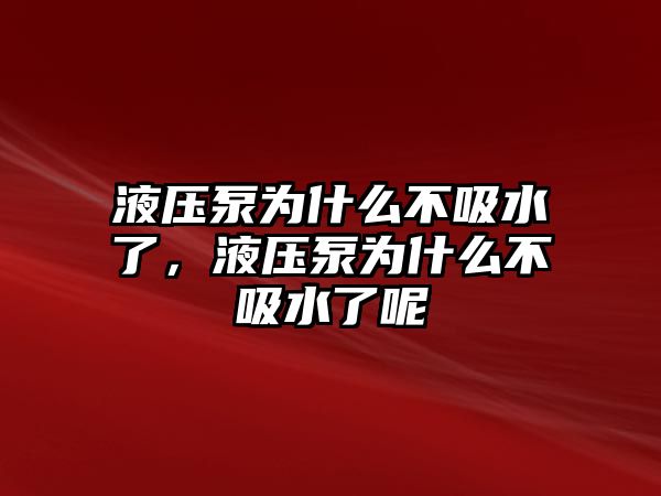 液壓泵為什么不吸水了，液壓泵為什么不吸水了呢