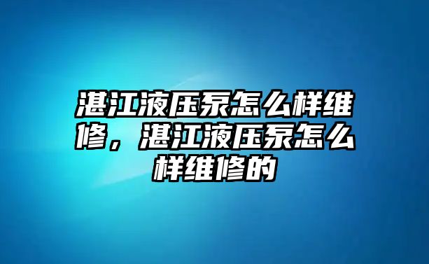 湛江液壓泵怎么樣維修，湛江液壓泵怎么樣維修的