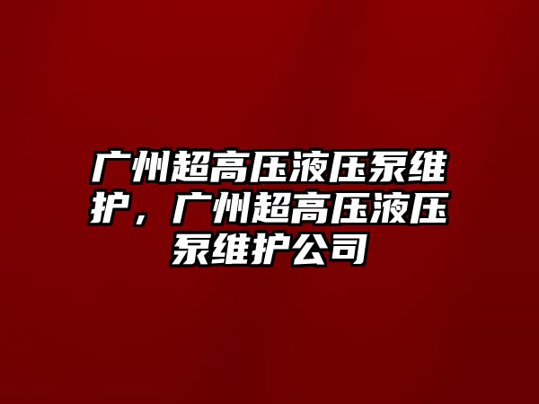 廣州超高壓液壓泵維護，廣州超高壓液壓泵維護公司