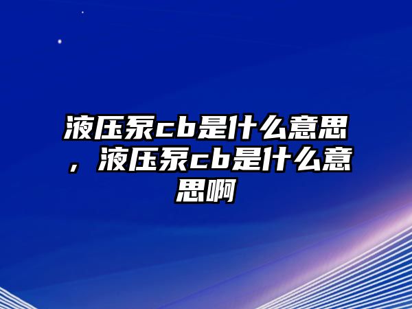 液壓泵cb是什么意思，液壓泵cb是什么意思啊