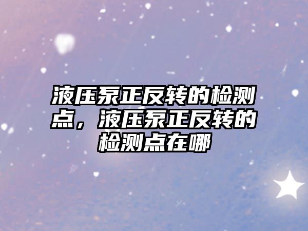 液壓泵正反轉的檢測點，液壓泵正反轉的檢測點在哪