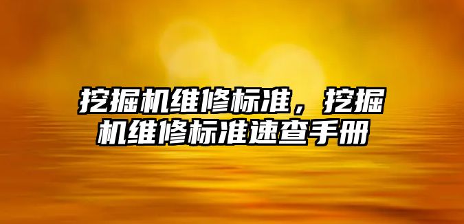 挖掘機維修標準，挖掘機維修標準速查手冊