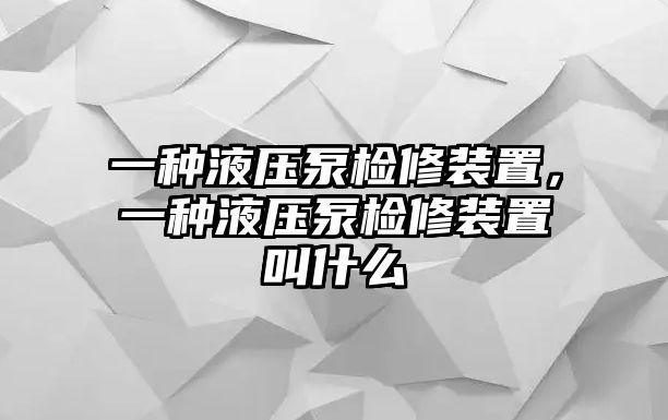 一種液壓泵檢修裝置，一種液壓泵檢修裝置叫什么