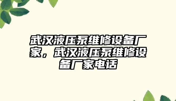 武漢液壓泵維修設備廠家，武漢液壓泵維修設備廠家電話