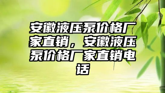 安徽液壓泵價格廠家直銷，安徽液壓泵價格廠家直銷電話