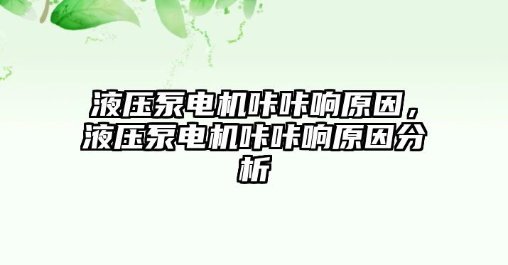 液壓泵電機(jī)咔咔響原因，液壓泵電機(jī)咔咔響原因分析