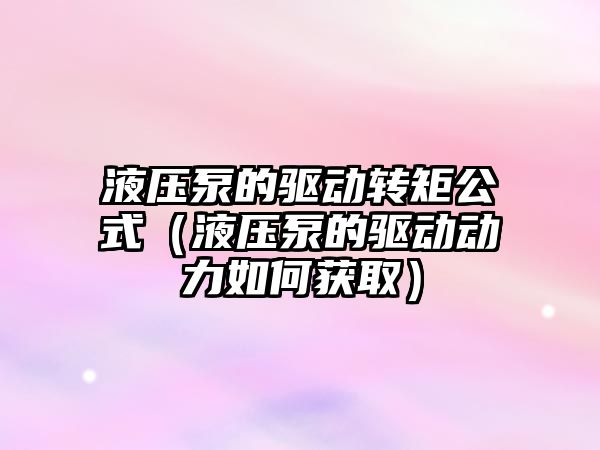 液壓泵的驅動轉矩公式（液壓泵的驅動動力如何獲取）