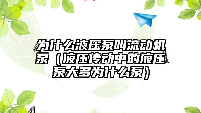 為什么液壓泵叫流動機泵（液壓傳動中的液壓泵大多為什么泵）