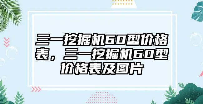 三一挖掘機60型價格表，三一挖掘機60型價格表及圖片