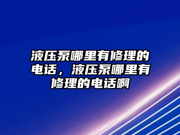 液壓泵哪里有修理的電話，液壓泵哪里有修理的電話啊