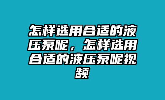 怎樣選用合適的液壓泵呢，怎樣選用合適的液壓泵呢視頻