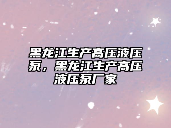 黑龍江生產高壓液壓泵，黑龍江生產高壓液壓泵廠家