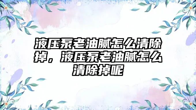 液壓泵老油膩怎么清除掉，液壓泵老油膩怎么清除掉呢