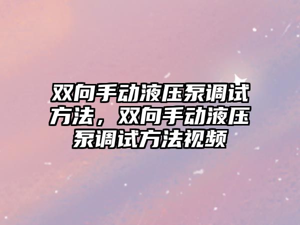 雙向手動液壓泵調試方法，雙向手動液壓泵調試方法視頻