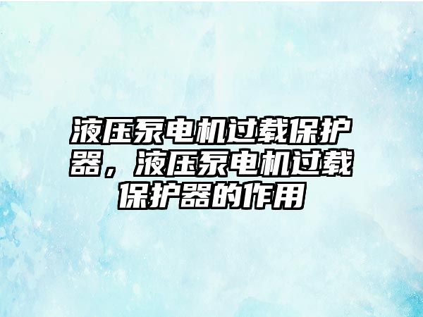 液壓泵電機過載保護器，液壓泵電機過載保護器的作用