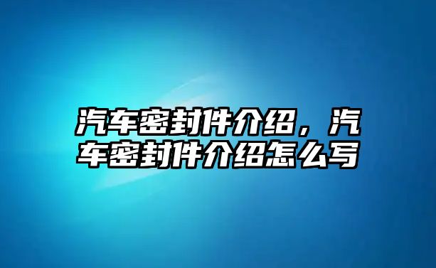 汽車密封件介紹，汽車密封件介紹怎么寫