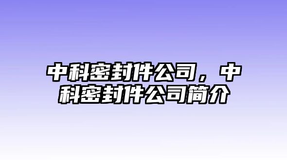 中科密封件公司，中科密封件公司簡介