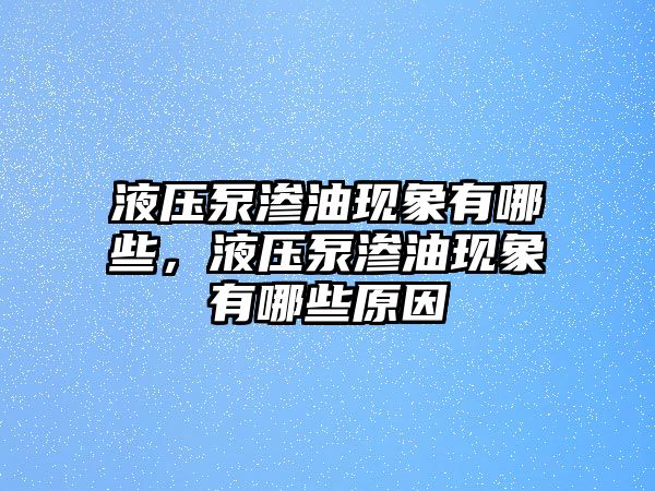 液壓泵滲油現象有哪些，液壓泵滲油現象有哪些原因