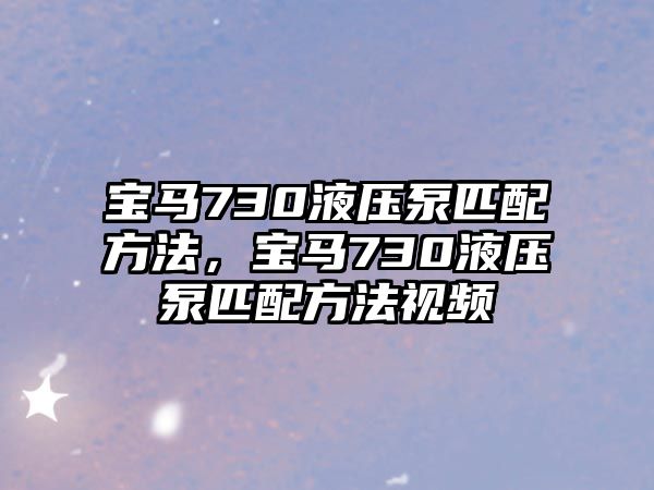 寶馬730液壓泵匹配方法，寶馬730液壓泵匹配方法視頻