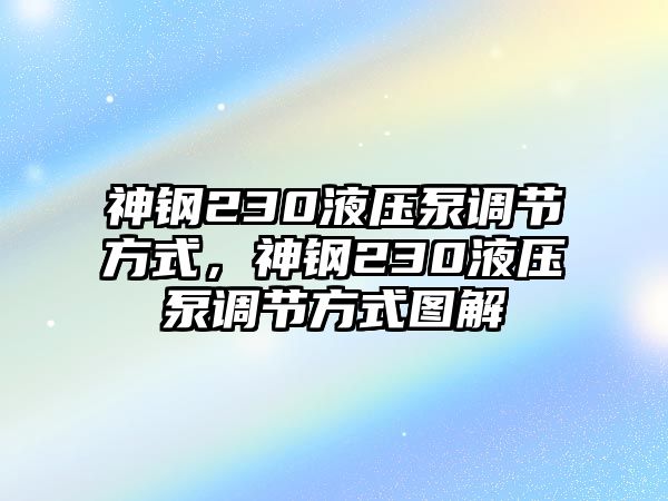 神鋼230液壓泵調(diào)節(jié)方式，神鋼230液壓泵調(diào)節(jié)方式圖解