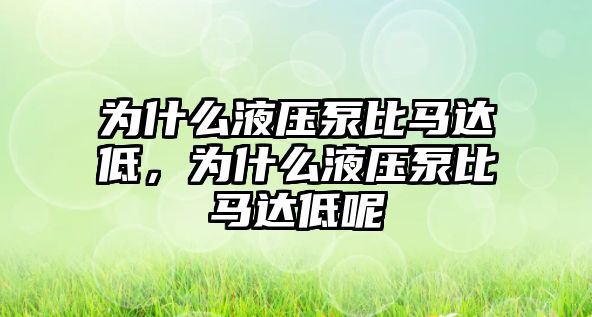 為什么液壓泵比馬達(dá)低，為什么液壓泵比馬達(dá)低呢