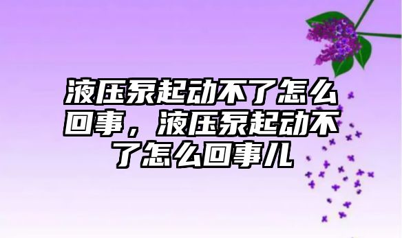 液壓泵起動不了怎么回事，液壓泵起動不了怎么回事兒