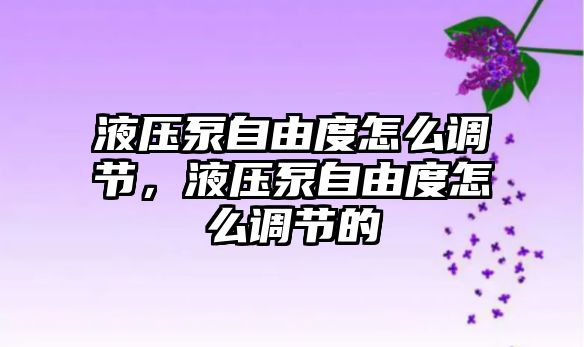 液壓泵自由度怎么調節(jié)，液壓泵自由度怎么調節(jié)的