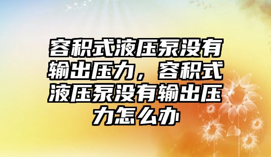 容積式液壓泵沒有輸出壓力，容積式液壓泵沒有輸出壓力怎么辦