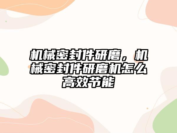 機械密封件研磨，機械密封件研磨機怎么高效節(jié)能