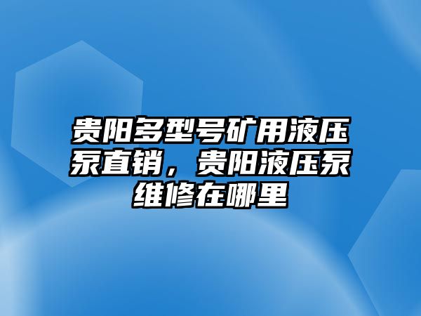 貴陽多型號礦用液壓泵直銷，貴陽液壓泵維修在哪里