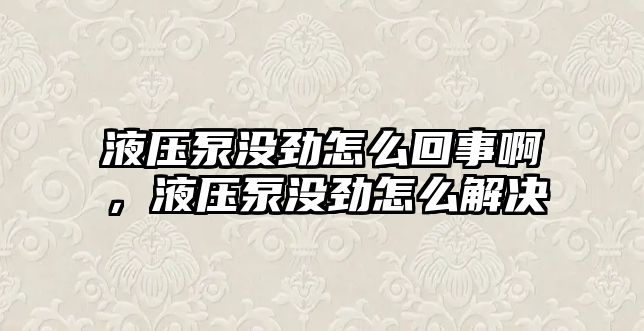 液壓泵沒(méi)勁怎么回事啊，液壓泵沒(méi)勁怎么解決