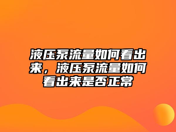 液壓泵流量如何看出來，液壓泵流量如何看出來是否正常