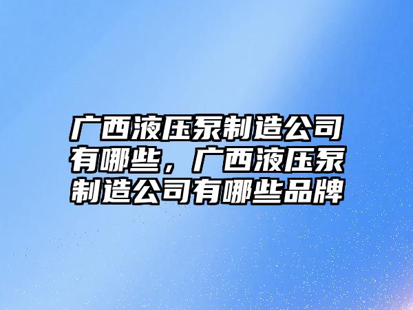 廣西液壓泵制造公司有哪些，廣西液壓泵制造公司有哪些品牌