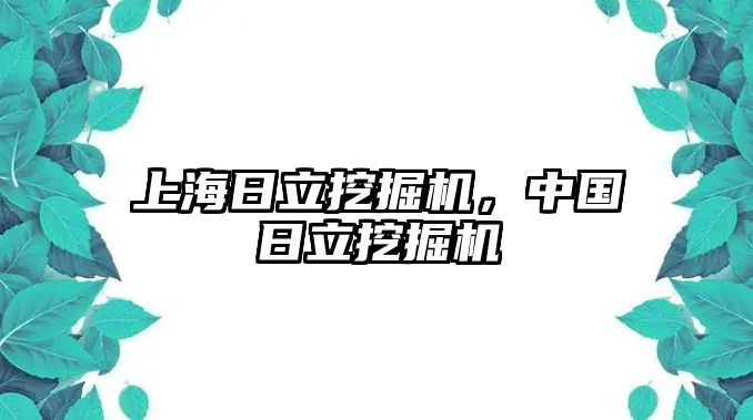 上海日立挖掘機，中國日立挖掘機