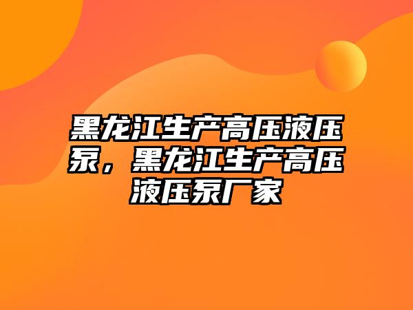 黑龍江生產(chǎn)高壓液壓泵，黑龍江生產(chǎn)高壓液壓泵廠家