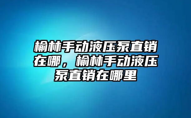 榆林手動液壓泵直銷在哪，榆林手動液壓泵直銷在哪里