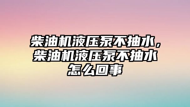 柴油機(jī)液壓泵不抽水，柴油機(jī)液壓泵不抽水怎么回事