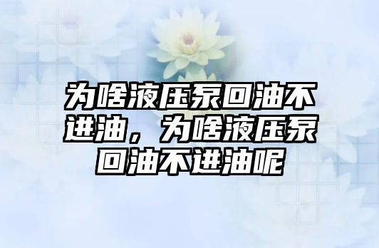 為啥液壓泵回油不進油，為啥液壓泵回油不進油呢