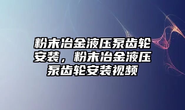 粉末冶金液壓泵齒輪安裝，粉末冶金液壓泵齒輪安裝視頻