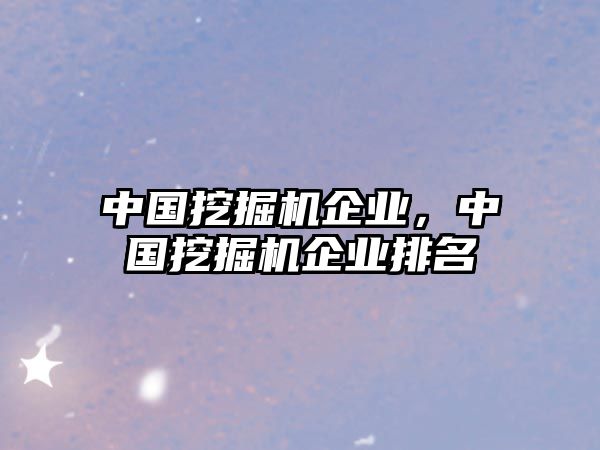 中國挖掘機企業(yè)，中國挖掘機企業(yè)排名