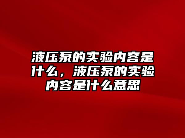 液壓泵的實驗內容是什么，液壓泵的實驗內容是什么意思