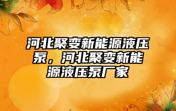 河北聚變新能源液壓泵，河北聚變新能源液壓泵廠家