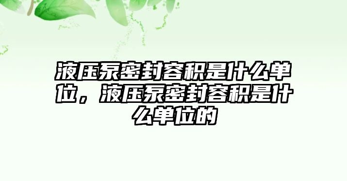 液壓泵密封容積是什么單位，液壓泵密封容積是什么單位的