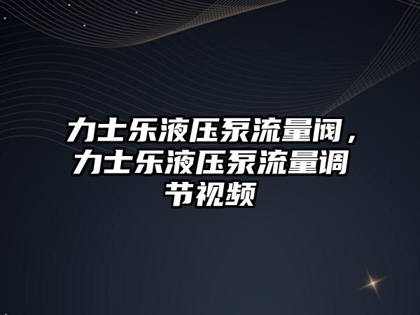 力士樂液壓泵流量閥，力士樂液壓泵流量調節(jié)視頻