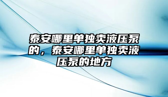 泰安哪里單獨賣液壓泵的，泰安哪里單獨賣液壓泵的地方